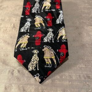 Fireman Dalmatian Black and Red 🧑‍🚒 silk Necktie RM style